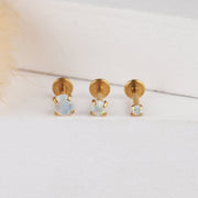 16G Tiny Opal Flat back Stud Tragus Earring, 316L Surgical Steel Gold 2mm 3mm 4mm Screw on Dainty Opal Labret Stud