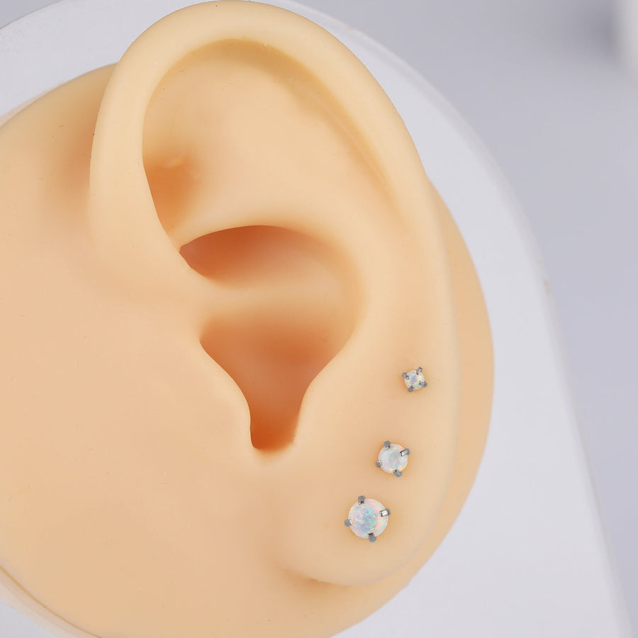 16G Tiny Stud Tragus Earring, 16ga 316L Surgical Steel Silver 2mm 3mm 4mm Opal CZ Screw on Flat Back 6mm 8mm Labret Stud