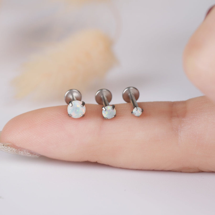 16G Tiny Stud Tragus Earring, 16ga 316L Surgical Steel Silver 2mm 3mm 4mm Opal CZ Screw on Flat Back 6mm 8mm Labret Stud