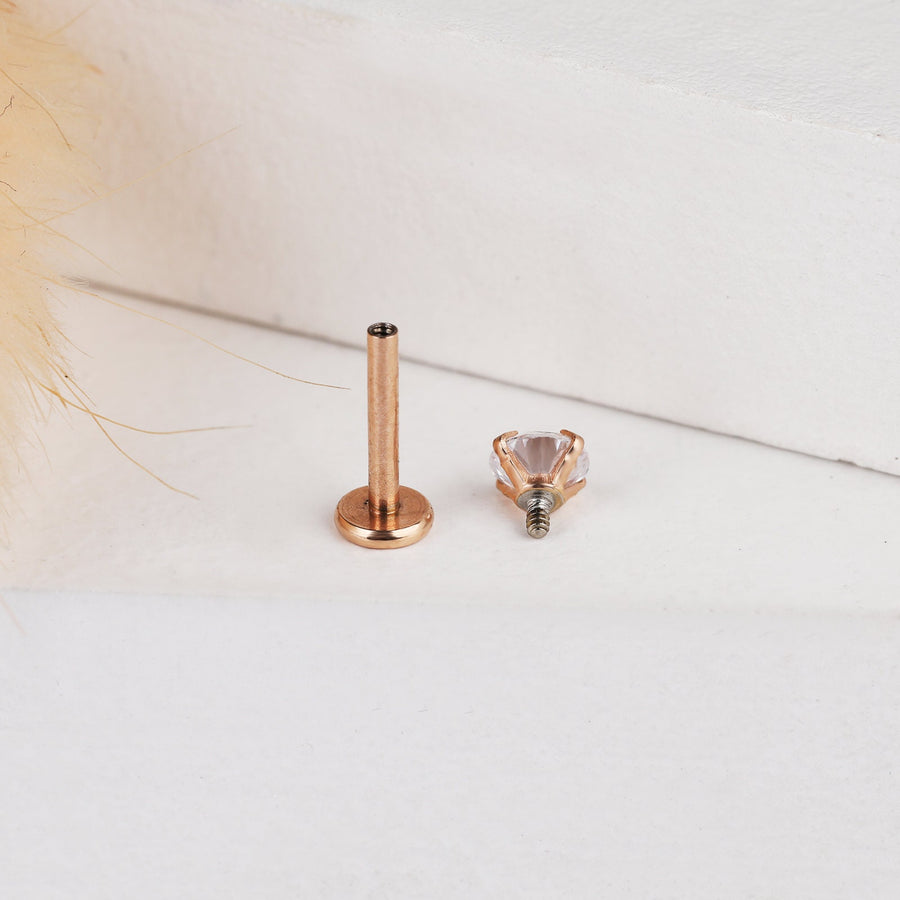 16G Tiny Rose Gold Screw On Labret Stud, Flat Back Labret Stud, Tragus Stud, Flat Back Earring, Nose Stud, Tragus Stud, Helix Stud, Conch