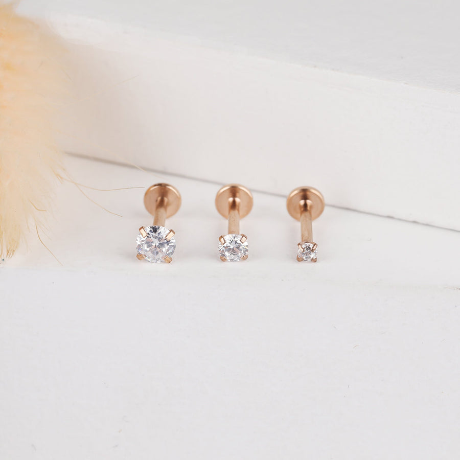 16G Tiny Rose Gold Screw On Labret Stud, Flat Back Labret Stud, Tragus Stud, Flat Back Earring, Nose Stud, Tragus Stud, Helix Stud, Conch