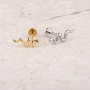 Tiny Snake Cartilage Earring, 316L Surgical Steel threaded Conch Snake Stud, Flat Back Tragus Earring Cartilage Piercing Nap earring