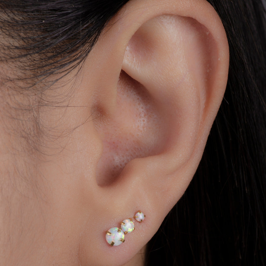 16G Tiny Opal Flat back Stud Tragus Earring, 316L Surgical Steel Gold 2mm 3mm 4mm Screw on Dainty Opal Labret Stud