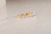 16G Tiny Stud Tragus Earring, 16ga 316L Surgical Steel Gold 2mm 3mm 4mm White CZ Screw on Flat Back nap earring Labret Stud