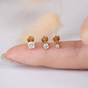 16G Tiny Stud Tragus Earring, 16ga 316L Surgical Steel Gold 2mm 3mm 4mm White CZ Screw on Flat Back nap earring Labret Stud