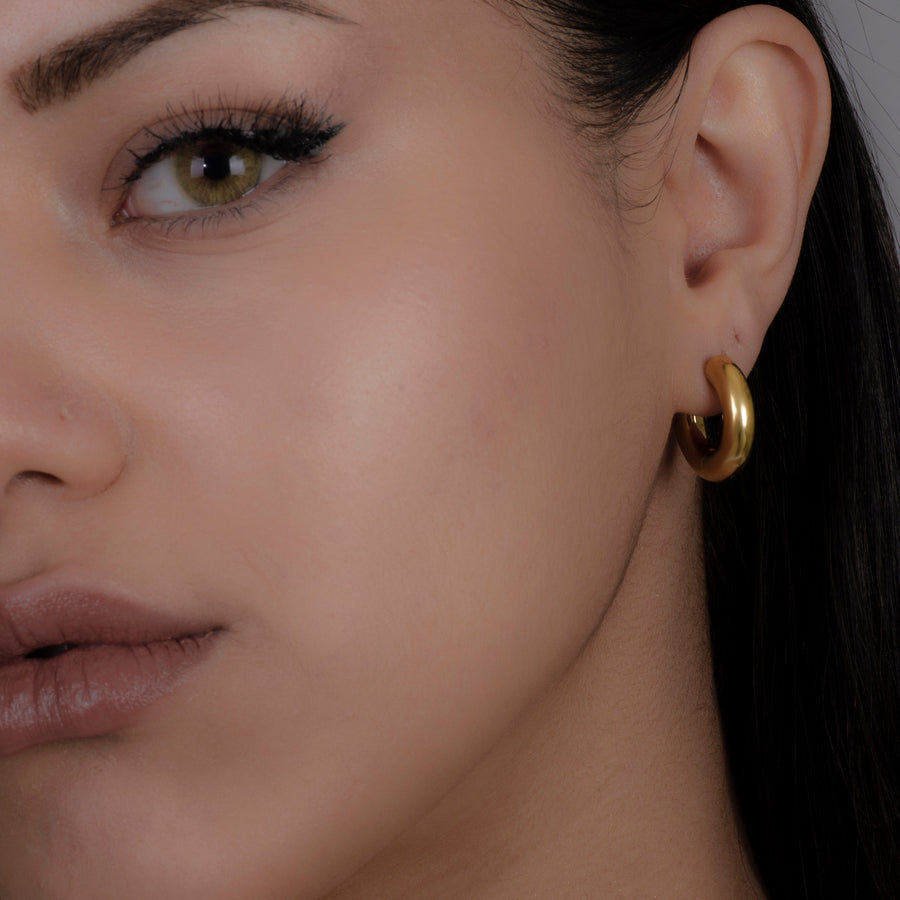 Gold Plated Thick Hoop Earrings, Chunky Hoop Earrings  Surgical Steel Thick Hoops Huggies, Gold, Silver