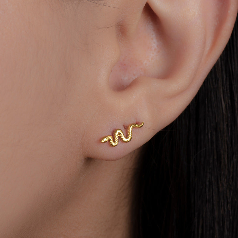 Tiny Flat Back Tragus Snake Earrings • Serpent Cartilage Gold Stud Earrings • snake Conch Earring •cartilage helix stud  Minimalist Earrings