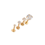 16G Tiny Stud Tragus Earring, 16ga 316L Surgical Steel Gold 2mm 3mm 4mm White CZ Screw on Flat Back nap earring Labret Stud