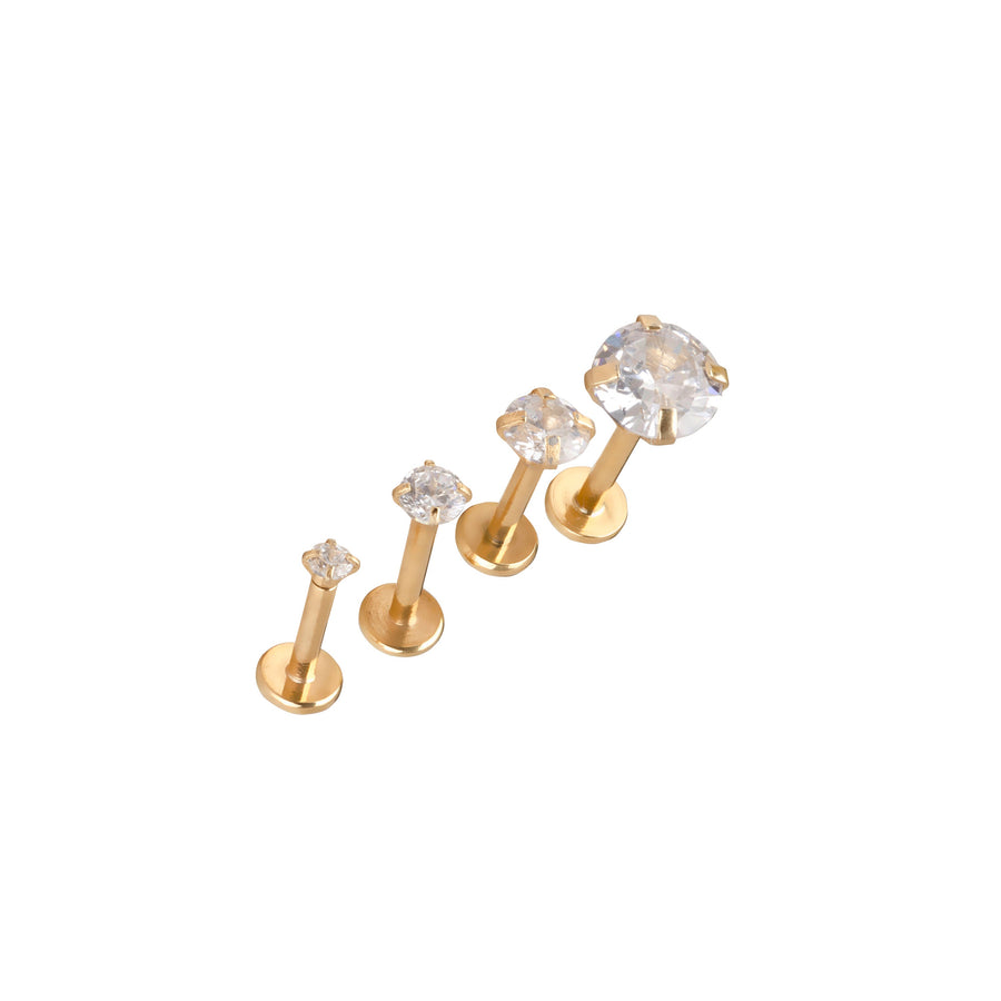 16G Tiny Stud Tragus Earring, 16ga 316L Surgical Steel Gold 2mm 3mm 4mm White CZ Screw on Flat Back nap earring Labret Stud