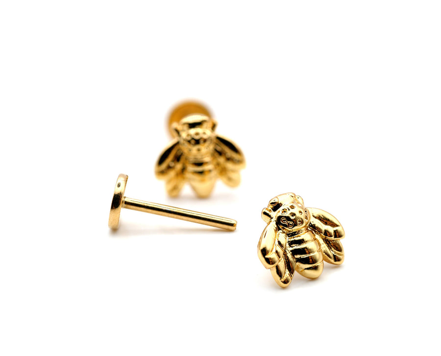 20G/18G/16G Titanium Bee Push Pin Labret Threadless Flat Back Earring Tragus Stud • Flat Back Stud • Helix Stud • Cartilage Stud Nap Earring