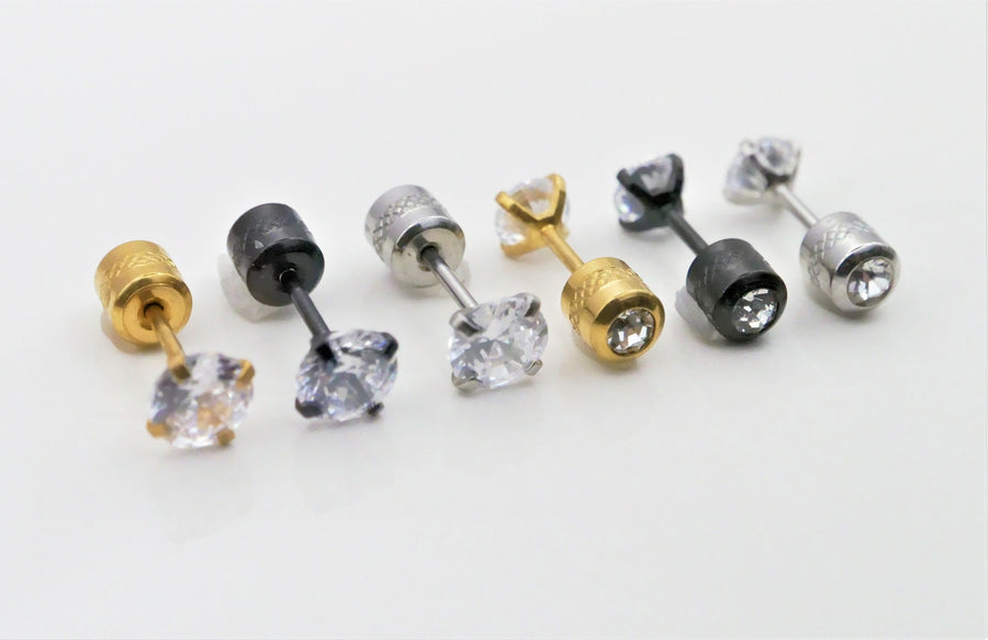 Screw back Gold stud earrings 20G CZ Studs, Silver Sleeper Studs, Unisex Hypoallergenic Double Sided Helix Piercing Nap earring Sleeper Stud