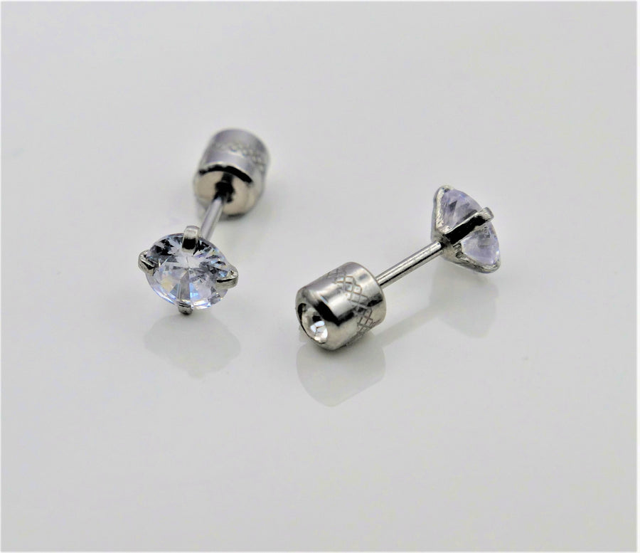 Screw back Gold stud earrings 20G CZ Studs, Silver Sleeper Studs, Unisex Hypoallergenic Double Sided Helix Piercing Nap earring Sleeper Stud