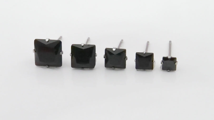 CZ Square Studs-Clear CZ Stud Earrings Pair -Black Stone Square Gem Stone Earrings for men Cubic Zirconia Studs Guys Stud Earring