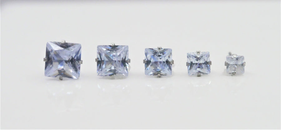 CZ Square Studs-Clear CZ Stud Earrings Pair -Black Stone Square Gem Stone Earrings for men Cubic Zirconia Studs Guys Stud Earring