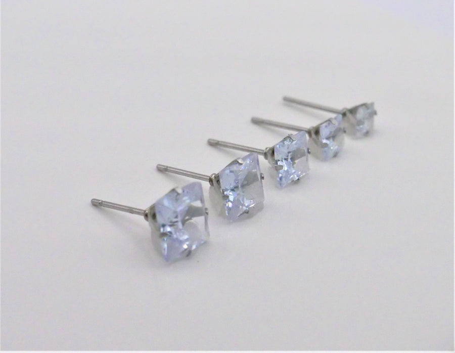 CZ Square Studs-Silver Four Prong Sparkle Studs-Clear CZ Stud Earrings-Cubic Zirconia Studs Guys Stud Earrings Men earring bis stone stud