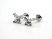 Surgical steel  flat back Butterfly Stud Earring Internally Threaded Gold Silver CZ Flat Back Labret Stud• tragus stud Cartilage Nap Earring