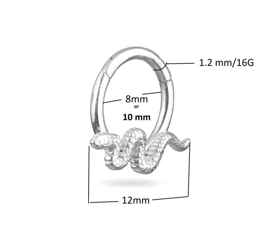 Hinged Snake Septum Ring /Snake Septum Clicker/Cartilage Earring- Surgical Steel Hinged Septum Ring- 16G Cartilage Hoop/ Septum Ring