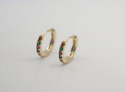 925 Sterling Silver Rainbow cz hoops, Multicolored tiny cz hoop, Minimalist hoop, Huggie hoop earrings, Dainty earrings, gift for her,