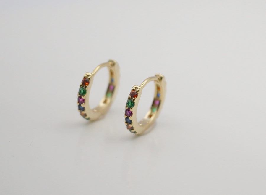 925 Sterling Silver Rainbow cz hoops, Multicolored tiny cz hoop, Minimalist hoop, Huggie hoop earrings, Dainty earrings, gift for her,