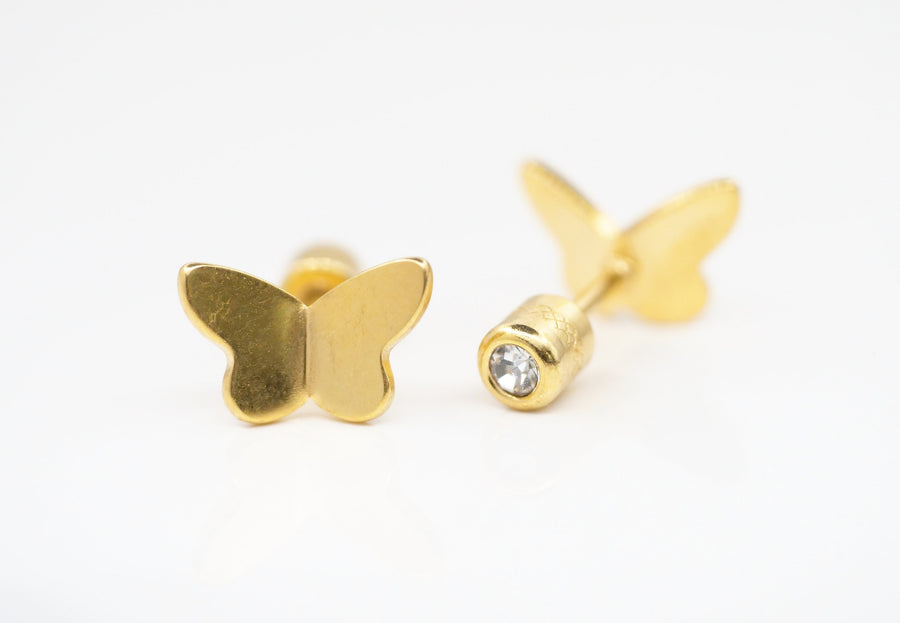 316L Surgical Steel Butterfly Nap earring | 20G Double sided Screw Back Earring | Gold, Silver Labret Stud | tragus, helix, Cartilage stud