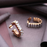 18K Gold Filled Rectangle stud Huggie Earring, Oval stud Huggie, Rectangle Thick CZ Hoop Earring, Large Gold Hoop Earring, Gold CZ stud