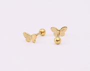 925 Sterling Silver Butterfly Stud Earring, Screw Back Gold Labret Stud• tragus earring, Cartilage, Piercing, Gold Nap Earring, sleep studs