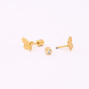 316L Surgical Steel Butterfly Nap earring | 20G Double sided Screw Back Earring | Gold, Silver Labret Stud | tragus, helix, Cartilage stud