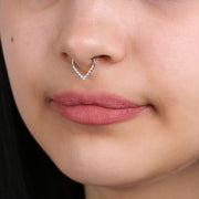 925 Sterling Silver V shaped Septum Ring CZ Septum Clicker CZ Daith Earring Hinged Septum Hoop Septum Ring Gold Teardrop Septum Piercing