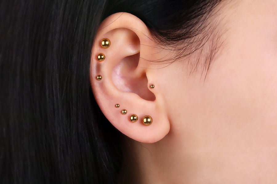 Gold Ball Stud Earrings, Surgical Steel Tiny Dot Stud Earrings, Small Ball Studs, Gold Screw Back Earrings, Flat Back Studs, Tragus Earrings