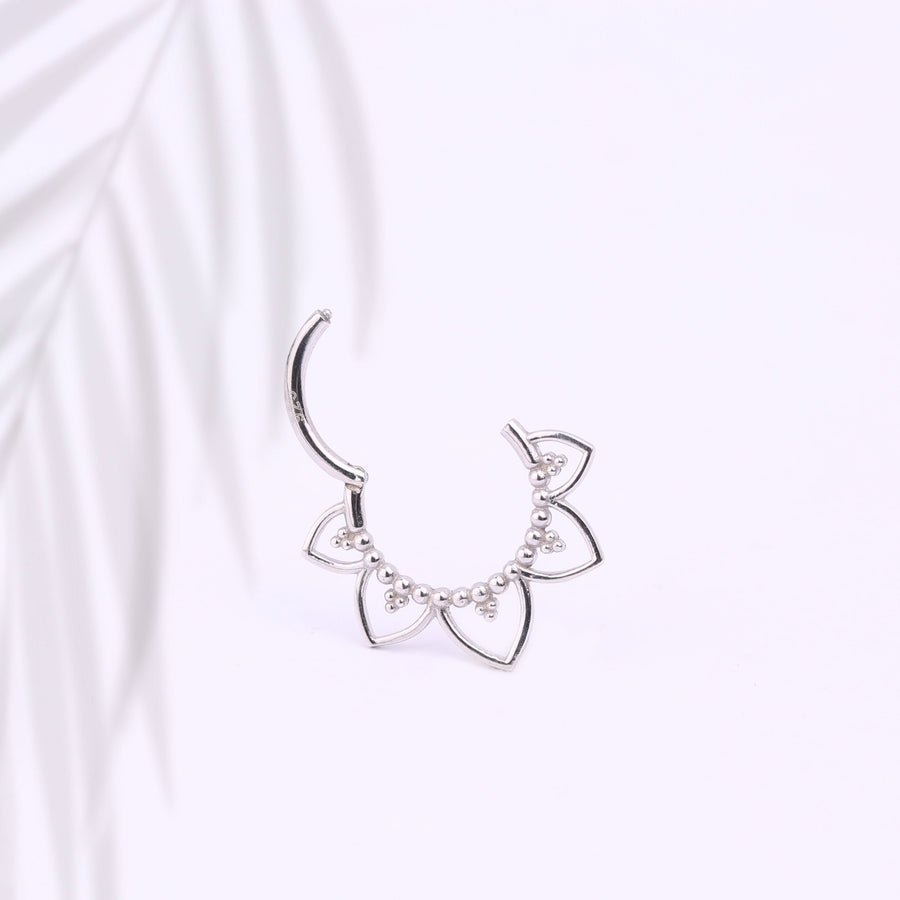 925 Sterling Silver Flower Septum Clicker/ Hinged Septum Ring/ Gold Septum Hoop/  Silver Segment Hoop / Floral Daith Clicker