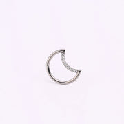 Implant Grade Titanium Moon Daith Clicker, Segment Ring with White CZ Gems, Conch Ring Helix Hoop/Hinged Clicker, Ear Piercing