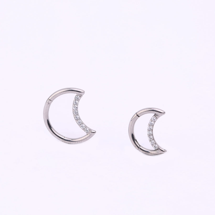 Implant Grade Titanium Moon Daith Clicker, Segment Ring with White CZ Gems, Conch Ring Helix Hoop/Hinged Clicker, Ear Piercing