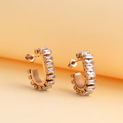 18K Gold Filled Rectangle stud Huggie Earring, Oval stud Huggie, Rectangle Thick CZ Hoop Earring, Large Gold Hoop Earring, Gold CZ stud