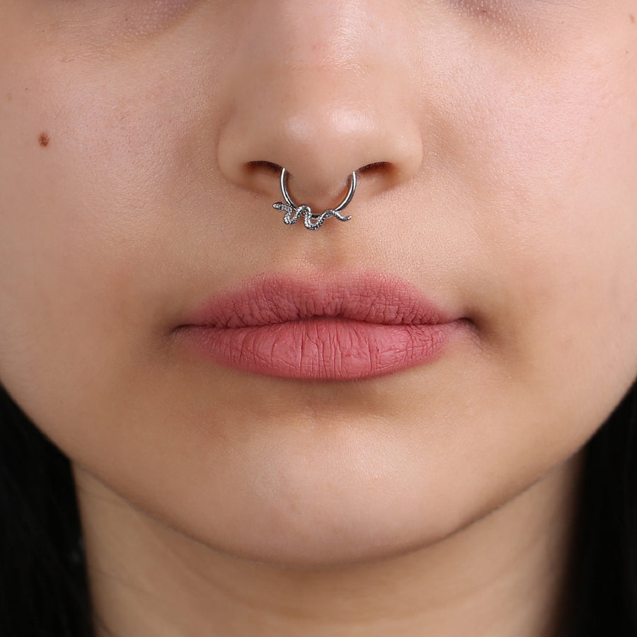 Hinged Snake Septum Ring /Snake Septum Clicker/Cartilage Earring- Surgical Steel Hinged Septum Ring- 16G Cartilage Hoop/ Septum Ring