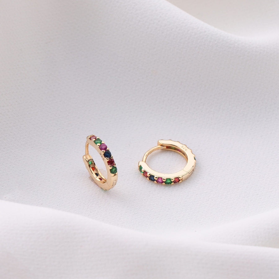 925 Sterling Silver Rainbow cz hoops, Multicolored tiny cz hoop, Minimalist hoop, Huggie hoop earrings, Dainty earrings, gift for her,