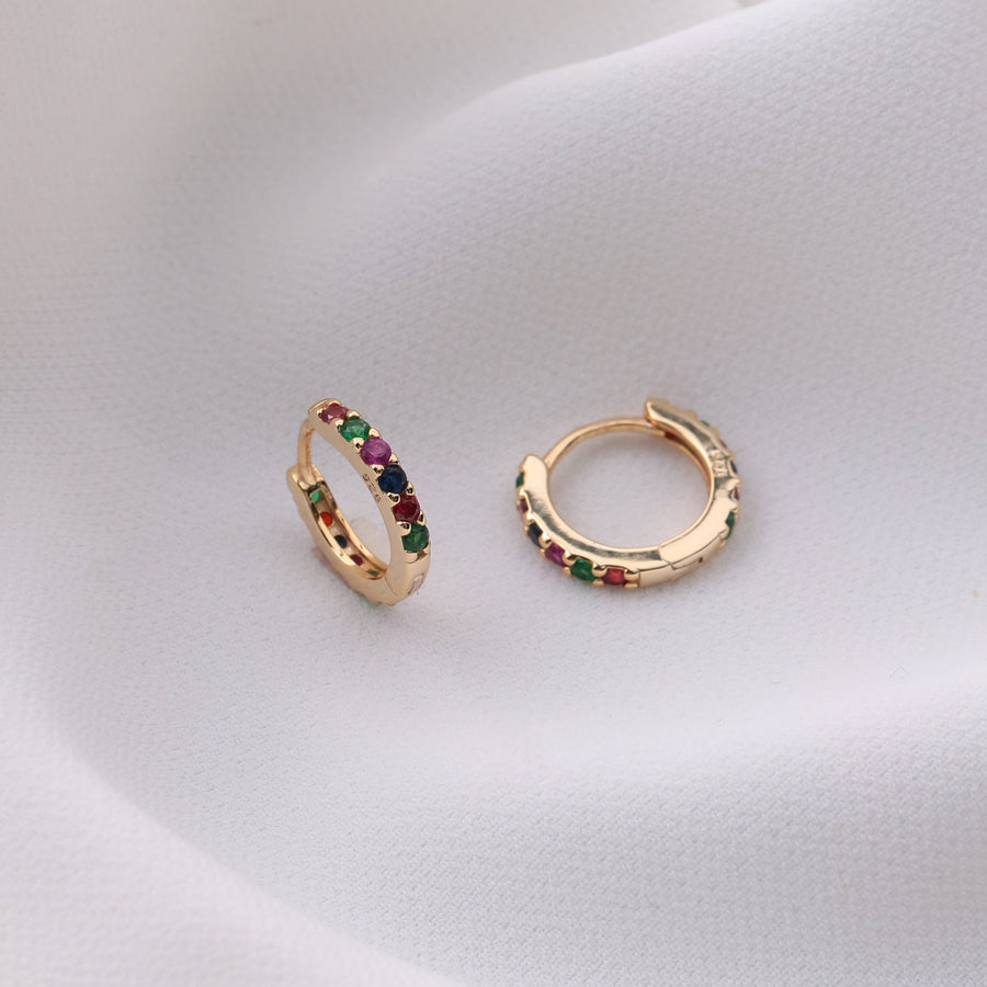 925 Sterling Silver Rainbow cz hoops, Multicolored tiny cz hoop, Minimalist hoop, Huggie hoop earrings, Dainty earrings, gift for her,