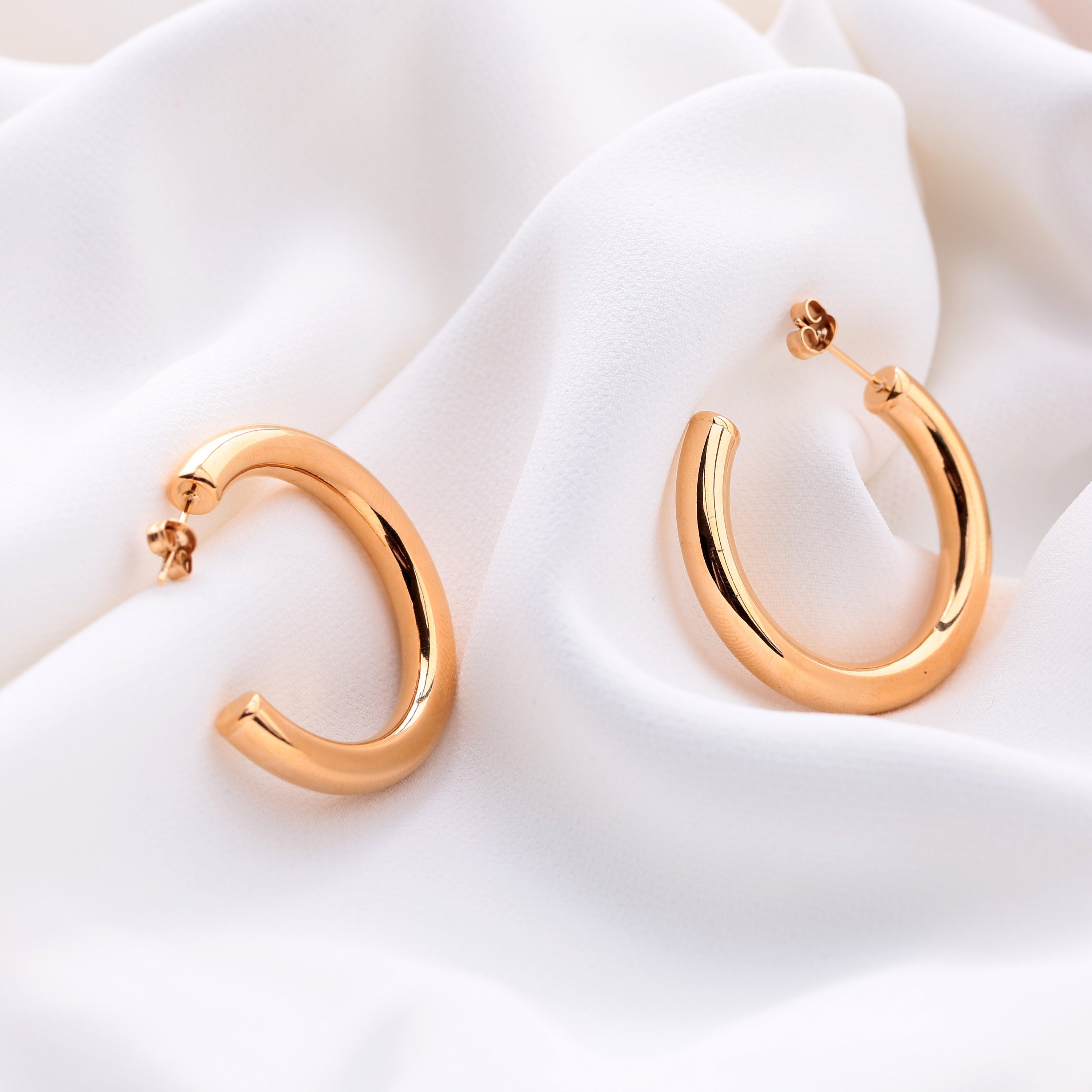 Gold Hoop Stud Earring for women - Thick Hoop Earrings - Large Infinity Hoops Earrings- Gold Plated Loop stud Earrings, brides maid gift