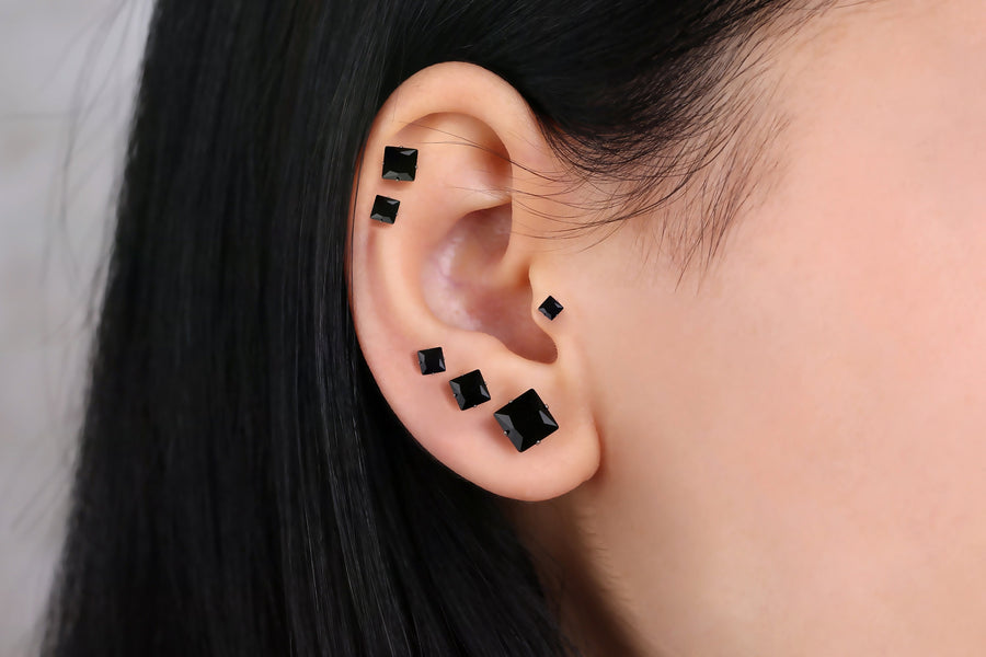 CZ Square Studs-Clear CZ Stud Earrings Pair -Black Stone Square Gem Stone Earrings for men Cubic Zirconia Studs Guys Stud Earring
