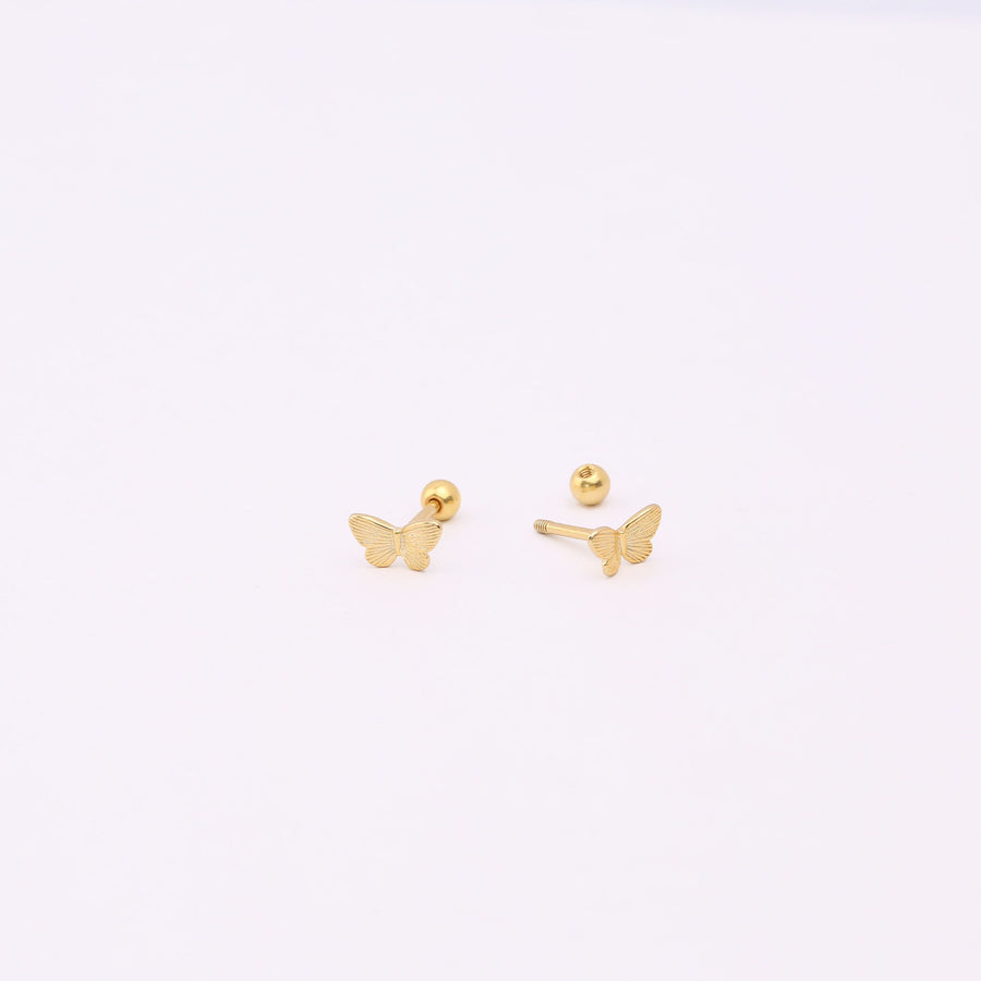 925 Sterling Silver Butterfly Stud Earring, Screw Back Gold Labret Stud• tragus earring, Cartilage, Piercing, Gold Nap Earring, sleep studs