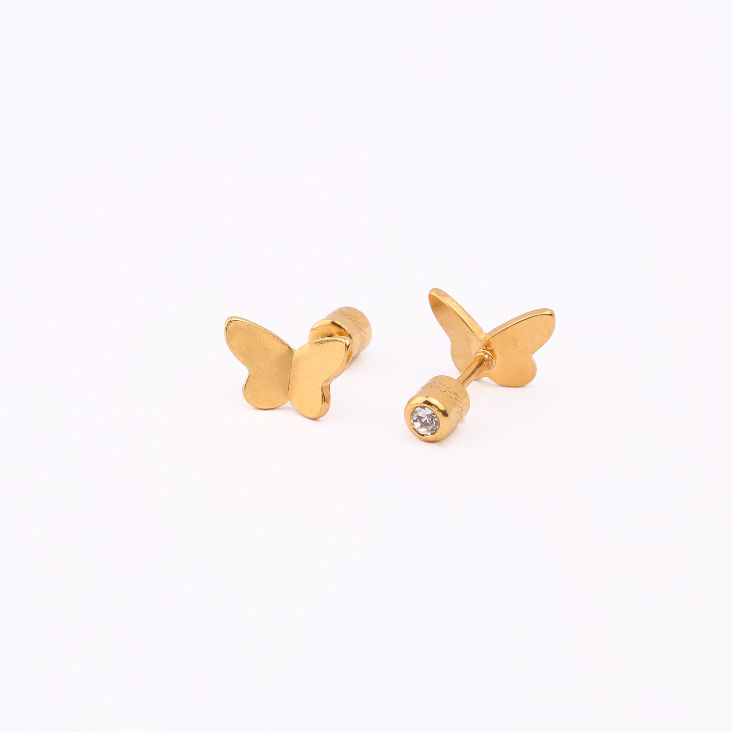 316L Surgical Steel Butterfly Nap earring | 20G Double sided Screw Back Earring | Gold, Silver Labret Stud | tragus, helix, Cartilage stud