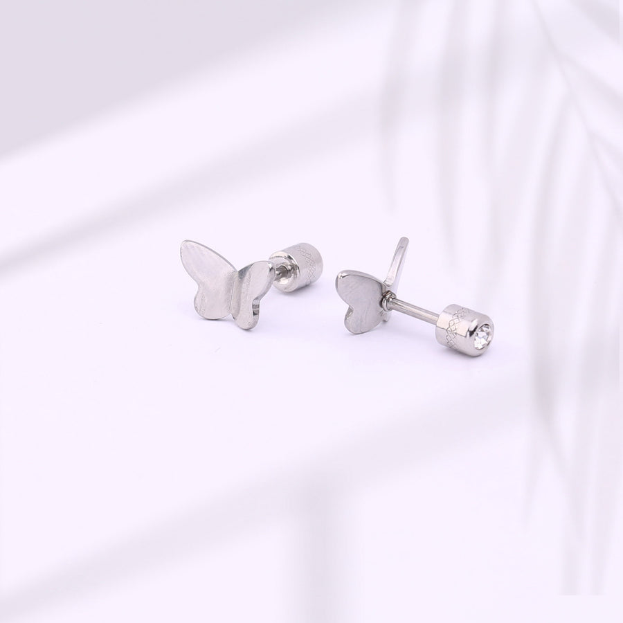 316L Surgical Steel Butterfly Nap earring | 20G Double sided Screw Back Earring | Gold, Silver Labret Stud | tragus, helix, Cartilage stud