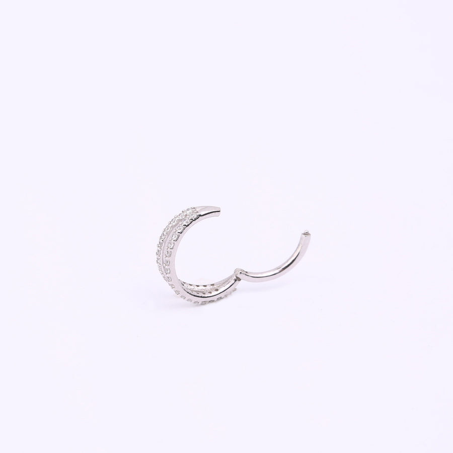 925 Sterling Silver Double Hoop CZ Nose Ring/Septum Ring/Cartilage Hoop/Conch Hoop/Helix Hoop/Daith Hoop/ Nostril Hoop, Hinged Clicker Hoop