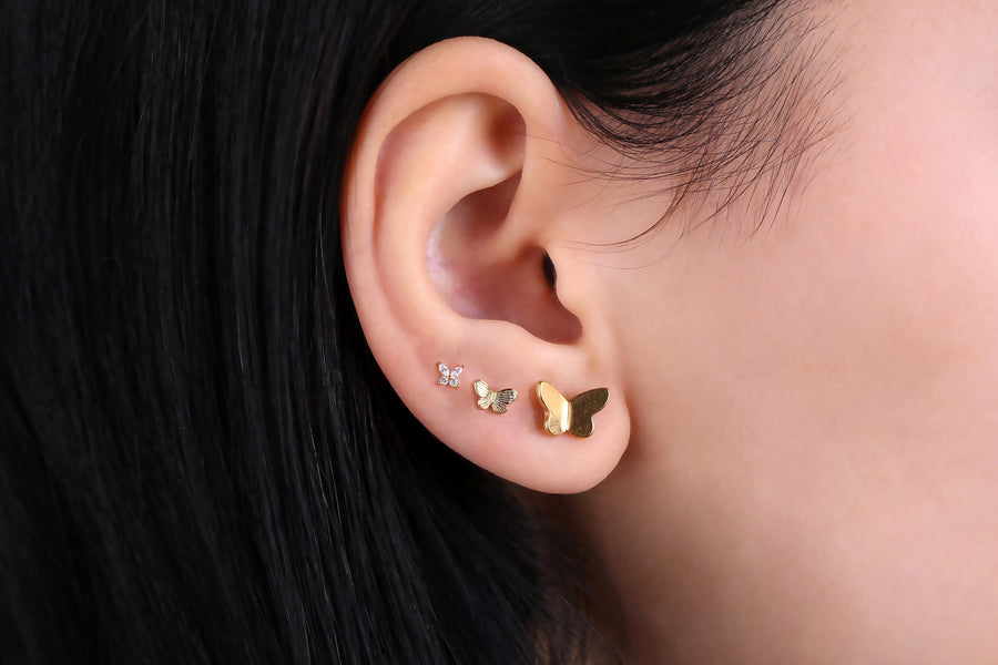 925 Sterling Silver Butterfly Stud Earring, Screw Back Gold Labret Stud• tragus earring, Cartilage, Piercing, Gold Nap Earring, sleep studs