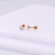 Screw back Gold stud earrings 20G CZ Studs, Silver Sleeper Studs, Unisex Hypoallergenic Double Sided Helix Piercing Nap earring Sleeper Stud