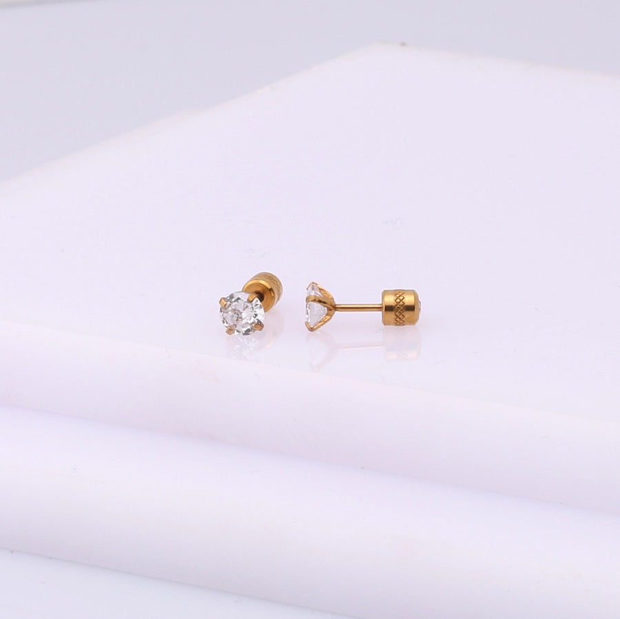 Screw back Gold stud earrings 20G CZ Studs, Silver Sleeper Studs, Unisex Hypoallergenic Double Sided Helix Piercing Nap earring Sleeper Stud