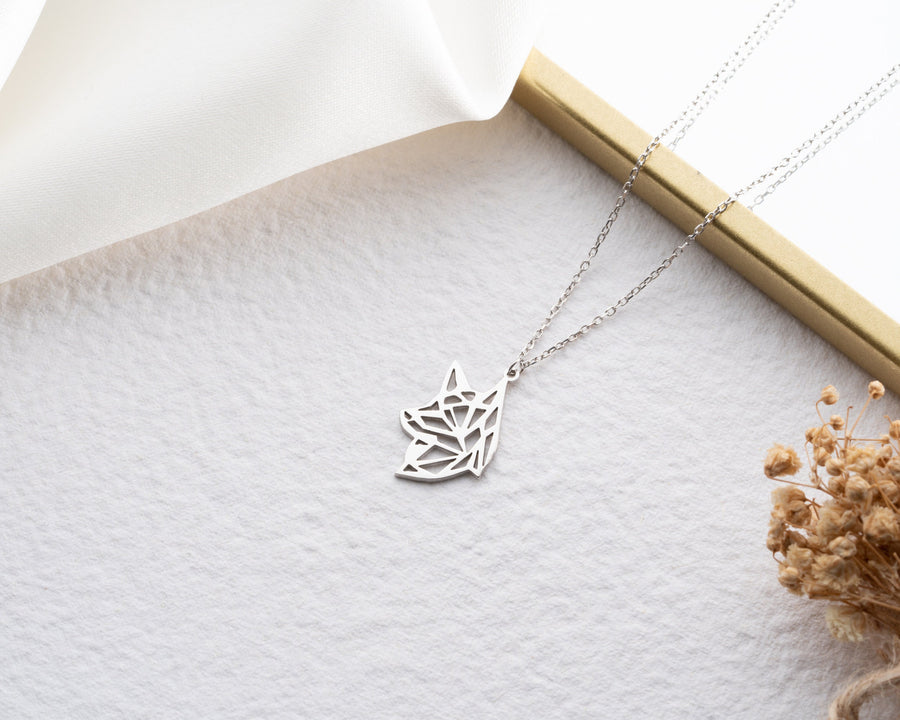 925 Sterling Silver Necklace Origami Wolf Necklace Geometric Wolf Necklace Silver Necklace, Gift for Her, Mothers Day Gift, Dainty Necklace