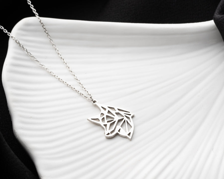 925 Sterling Silver Necklace Origami Wolf Necklace Geometric Wolf Necklace Silver Necklace, Gift for Her, Mothers Day Gift, Dainty Necklace