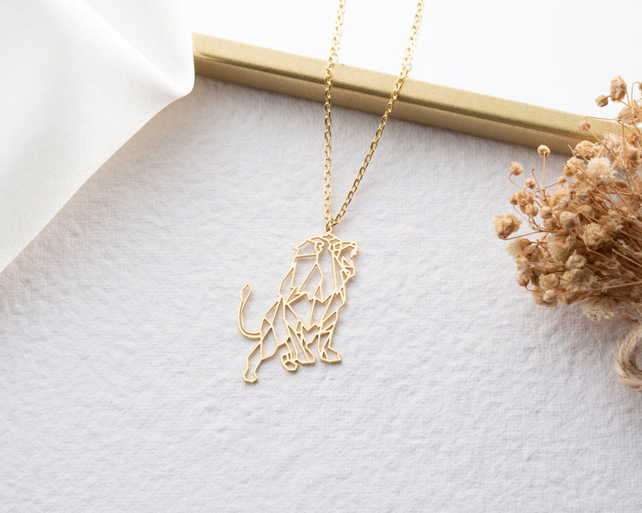 925 Sterling Silver Necklace Origami Lion Necklace Geometric Lion Necklace Silver Necklace, Gift for Her, Mothers Day Gift, Dainty Necklace