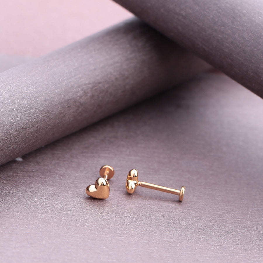 925 Sterling Silver push in Flat Back Heart stud earrings | 18G -20G  treadles Tragus stud earring minimalist cartilage stud gift for her