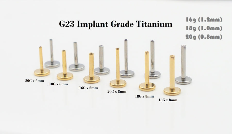 20g 18g 16g Implant Grade Titanium Threadless Push In Labret Bar 4mm Wide Flat Back Replacement 5mm/6mm/7mm/8mm/9mm/10mm